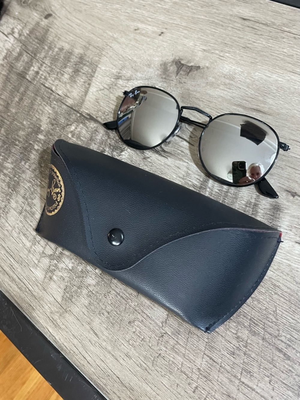 Women's RAY-BAN 3447 Round BLACK Metal MIRROR Designer SUNGLASSES Size 50 - 21 - Picture 2 of 9